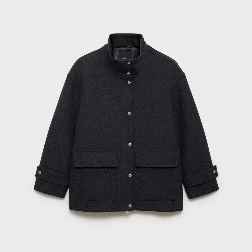 Mango High Neck Wool Blend Coat